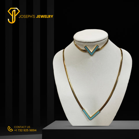 Italian set teal V necklace and bracelet
