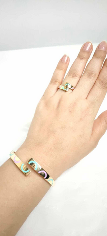 Colorful 18K bangle Bracelet and Ring